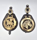 2x Large Size Vintage Horse Brass Medallions On Leather Martingale Harness