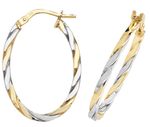 9CT YELLOW & WHITE GOLD OVAL HOOP EARRINGS - TWO TONE GOLD