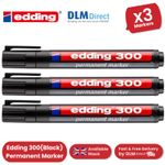 Edding 300 Permanent Marker Bullet 1.5-3mm Black Marker for Writing - Pack of 3