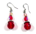Vintage Red Faceted Bead Dangle Earrings Silver Tone Hook