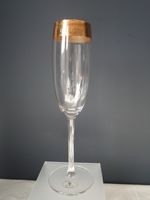 Vintage "Lavorato" Crystal Champagne Flute 24k Greek Key Gold with Clear Rim