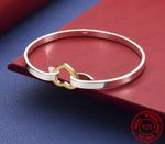 925 Sterling Silver Gold Heart Bangle Bracelet Women Wedding Party Jewelry UK