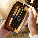 Genuine Leather Pen Case Vintage Pencil Pouch Zipper Fountain Pen Holder Bag