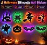 8/24Pcs Halloween LED Silhouette Wall Light Stickers Decor Set,Spooky Decoration