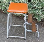 Vintage Folding Kitchen Steps Stool Chair Ladder Padded Orange Retro Wood Metal