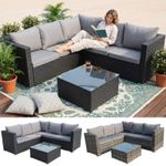 BIRCHTREE Rattan Garden Furniture Set Corner Sofa Glass Table Patio 5 Seaters