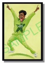 Framed caricature of Shoaib Akhtar by John Ireland free p&p UK