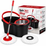 360° Spin Mop & Bucket Set with Wringer 2 Microfibre Heads Extendable Handle
