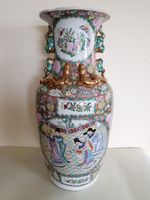 Stunning Vintage large Chinese Famille Rose or Canton-style porcelain floor vase