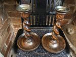 Pair of Antique Solid Oak Barley Twist Candlesticks