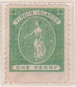 (F196-17) 1866 Virgin Islands one penny 1d green stamp  MNG (Q)