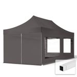 3x6m PES Pop Up Gazebo Steel 30 mm Sidewalls with Panorama Windows, dark grey