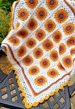 Granny Square Crochet Sunflower Baby Blanket 80% Cotton 80cm x 76cm/32" x 30"