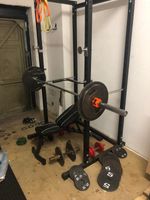 Complete Home Gym Bundle Olympic Weights 110kg Barbell Rack Bench Dumbbells