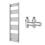 Reina Capo Flat Chrome Bathroom Heated Towel Rail 1600 x 500 and Manual Valves