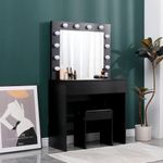 Dressing Table with LED Mirror Modern Makeup Desk Vanity Table Set + Stool Black