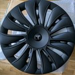 Style 1 Set of 4 Aftermarket Wheel Covers Fits Tesla Model Y 19 inch White Logo