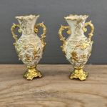 2x Cream Gold Urns Miniature Dollhouse