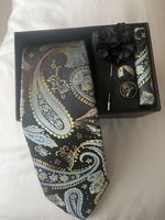Men’s 5pc Paisley Tie Set: Pocket Square, Cufflinks & Floral Lapel Pin