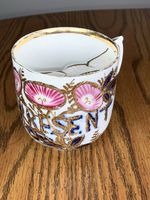 Antique Porcelain Mustache Cup Gold Gilt “A Present” Victorian Vintage Germany