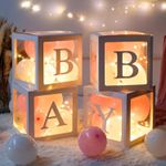 DIY Baby Shower 4Pcs Transparent Balloon Boxes Blocks Box w/ Letter Party Decor