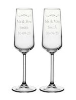 Set of 2 engraved champagne glasses wedding gift newlyweds