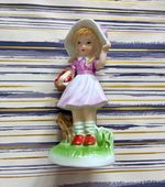 Hand Painted Porcelain Girl Figurine Hat & Basket Printed Crown S Mark