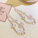 Pearl Bead Phone Charm Cute Pink Heart Bow Decor Beaded Strap Chain for Keys Bag