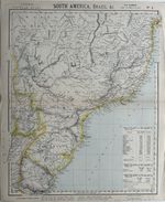 1883 South Brazil, Uruguay, Paraguay Original Antique Colour Map by Letts
