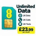 EE Unlimited 4/5G Data, Call & Texts @ £23.99 Per Month -30 Day Rolling Contract