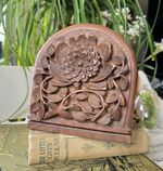 Vintage Wooden Hand Carved Bookend / Book Trough Floral Country Arts & Crafts