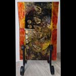Benjamin Chang Jasmine Fused Art Glass Sculpture Gold Leaf Fab Dried Flower Vase