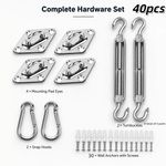 40PCSM8 Sun Shade Sail Hardware Kit with Turnbuckles Snap Hooks Screws For Patio