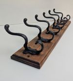 Rustic Vintage 6 Cast Iron Hooks Coat Rack Wall Mounted On Wooden Panel Heavy