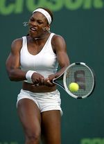 Serena Williams of the USA plays a backhand v Maria Sharapova of R- Old Photo