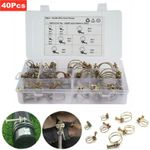 40Pcs Motorcycle Double Wire Spring Clamp Fuel Line Hose Tube Clips Assortment