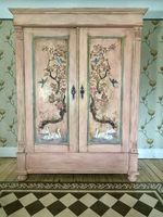 Antique Painted French Wardrobe with Chinoiserie Panels