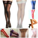 Hold Ups stockings elasticated lace top thigh high Sheer Many colours very sexy