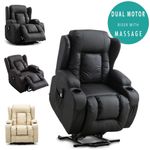CAESAR DUAL MOTOR RISER RECLINER LEATHER MOBILITY ARMCHAIR MASSAGE HEATED CHAIR