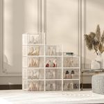 12 x Stackable Foldable Boxes Trainers Organiser Clear Plastic Shoe Storage Box