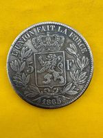 1865 Belgium coin 5 Francs Leopold