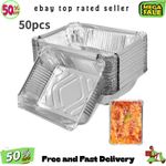 50PCS 1100ml Aluminium Foil Trays Food Containers Baking Pans Air Fryer Oven BBQ