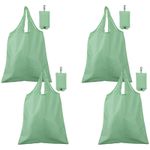 4 Pack Foldable Travel Bag with Handles Washable Shopping Tote Pouch Green,