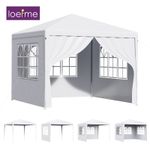 3x3m Heavy Duty Gazebo Marquee Waterproof Garden Party Tent w/Sides White LOEFME