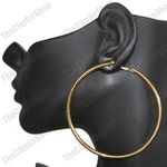 CLIP ON thick 3"HOOP EARRINGS clips GOLD/SILVER TONE 8cm big FASHION non-pierced