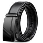 Men's Leather Ratchet Belt for Men with Slide Buckle,Trim to Fit width 3.5cm