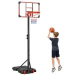 SPORTNOW Adjustable Basketball Hoop and Stand w/ Wheels, 1.8-2.1m, Red
