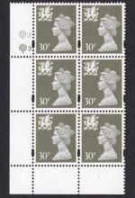 Wales SG W75 30p Cylinder Q3Q3 Straight Ellipse Block MNH, MCC Cat £70