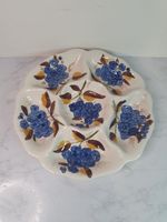 Stunning Serving Platter Sections Handpainted Blue Floral Appetiser Condiment