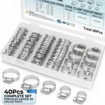 40-Pcs Assorted Stainless Steel Hose Clamp Kit With No Driver Jubilee Clips Set